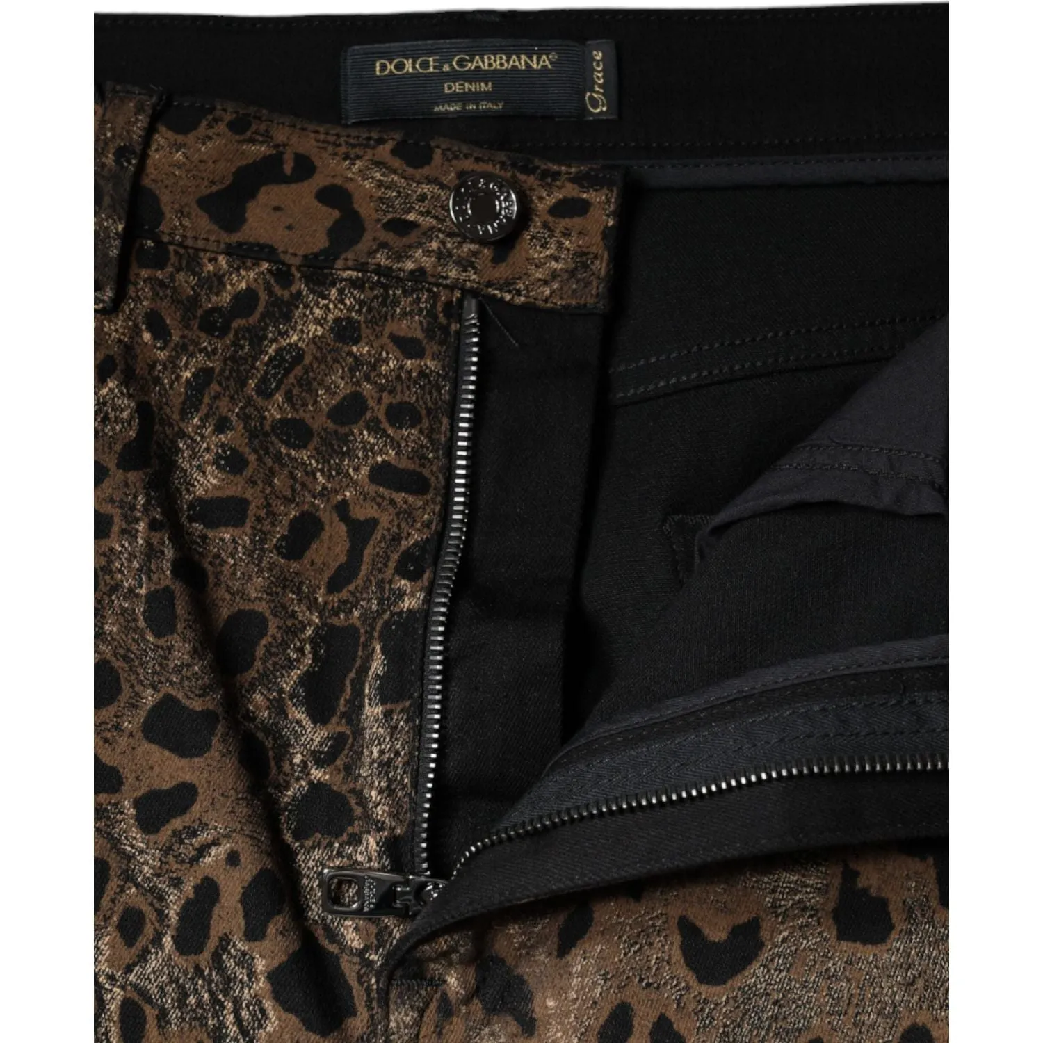 Dolce & Gabbana Brown Leopard Cotton Skinny Denim Jeans