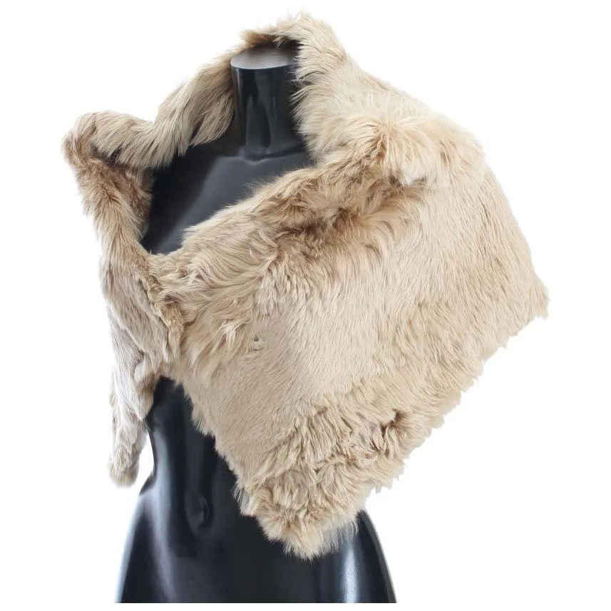 Dolce & Gabbana Elegant Alpaca Fur Shoulder Wrap in Beige