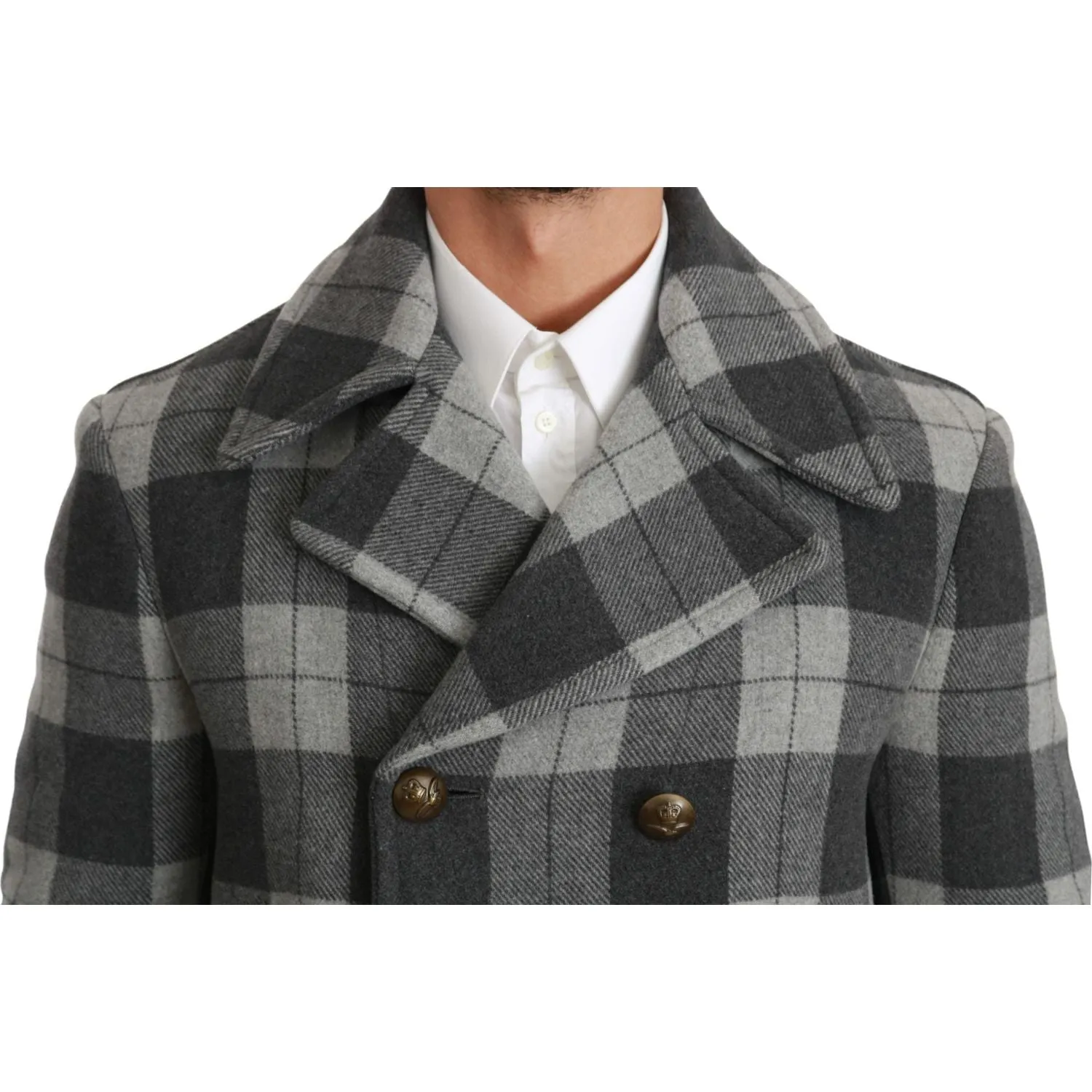 Dolce & Gabbana Elegant Gray Check Double Breasted Coat