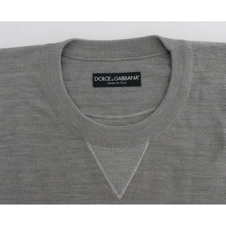 Dolce & Gabbana Elegant Gray Silk Crewneck Pullover Sweater