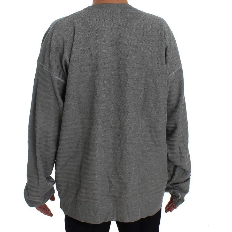 Dolce & Gabbana Elegant Gray Silk Crewneck Pullover Sweater