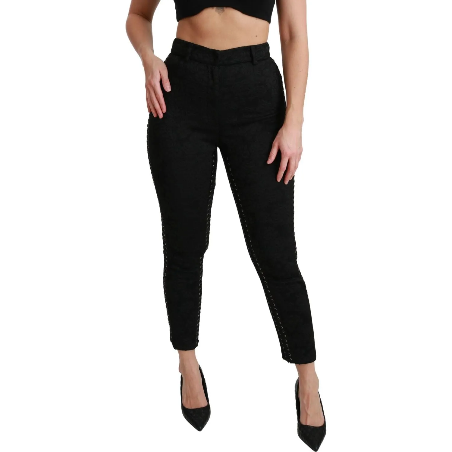 Dolce & Gabbana Elegant High Waist Skinny Black Brocade Pants