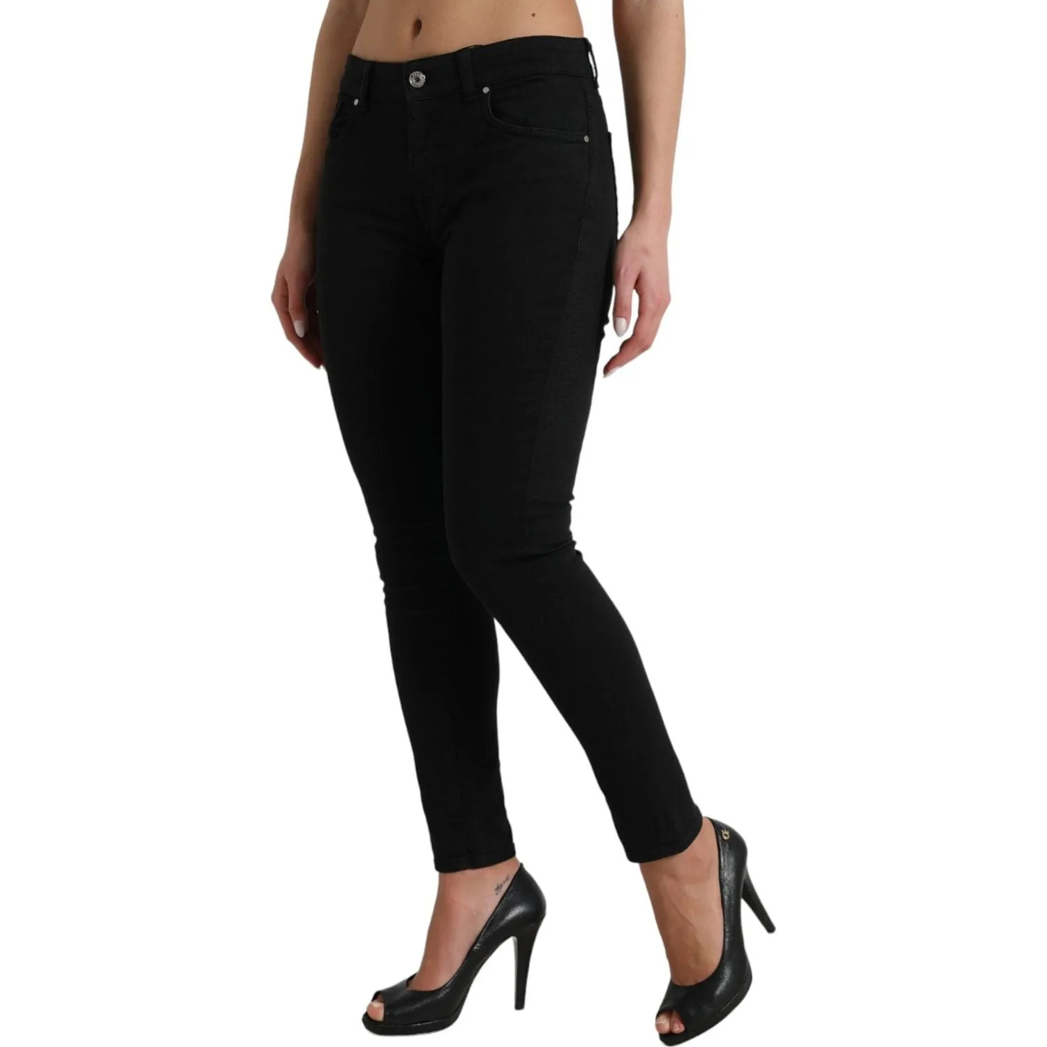 Dolce & Gabbana Elegant Mid Waist Black Skinny Jeans