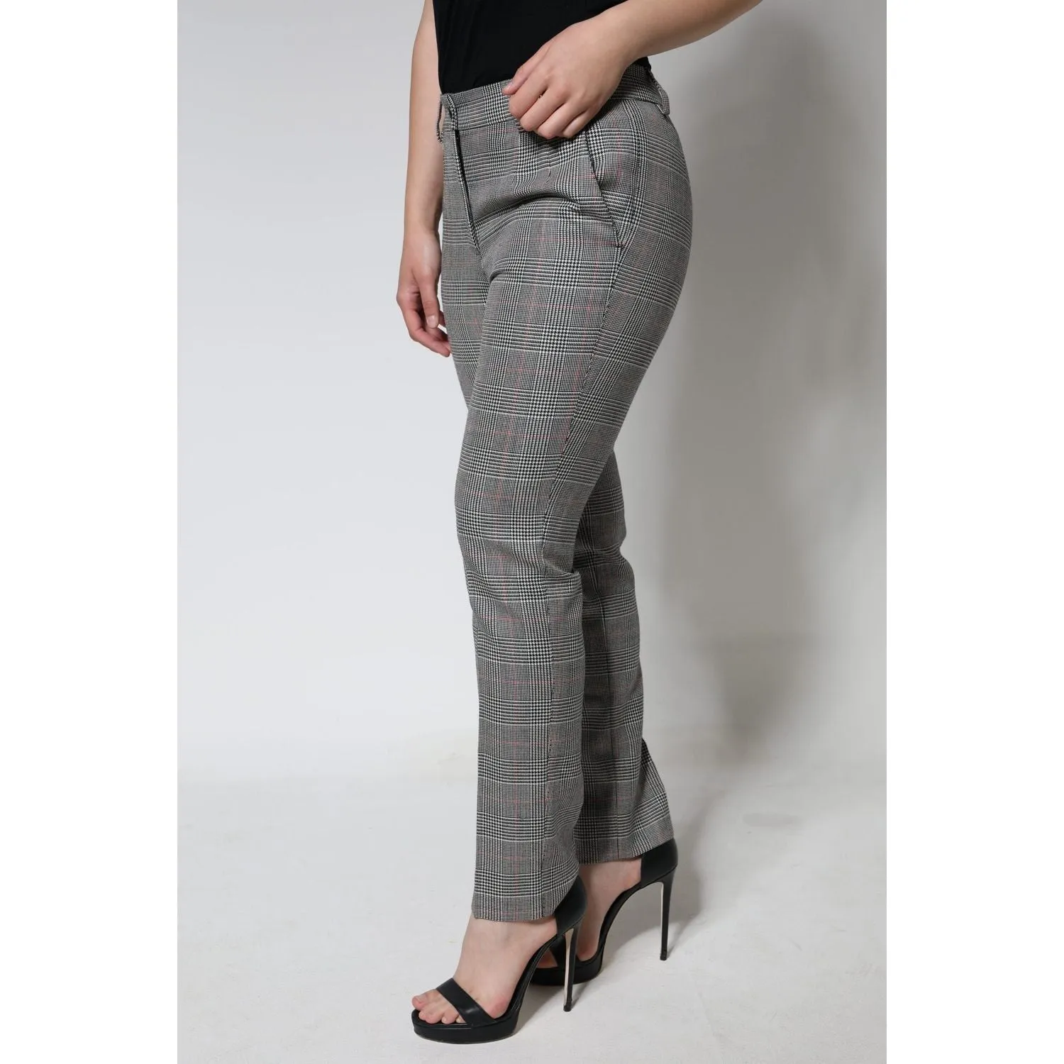 Dolce & Gabbana Gray Plaid Wool Mid Waist Women Tapered Pants