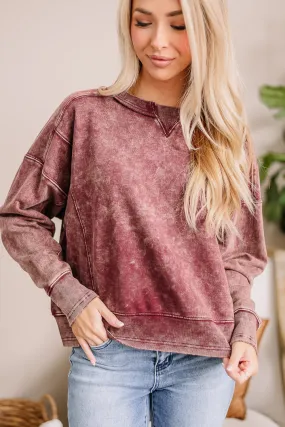 Drifting Dreams Acid Wash Pullover Top | Cabernet