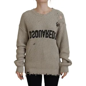 Dsquared² Beige Cotton Knitted Crewneck Pullover Sweater