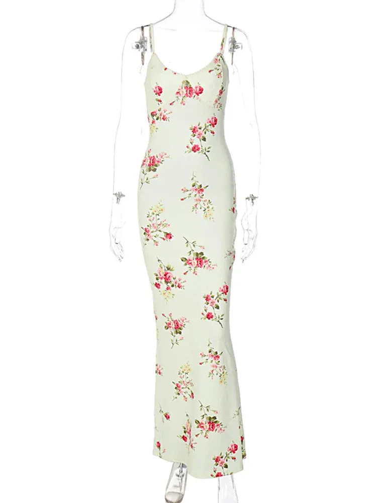 Dulzura Floral Print Midi Bodycon Dress for Summer Evening Party Holiday