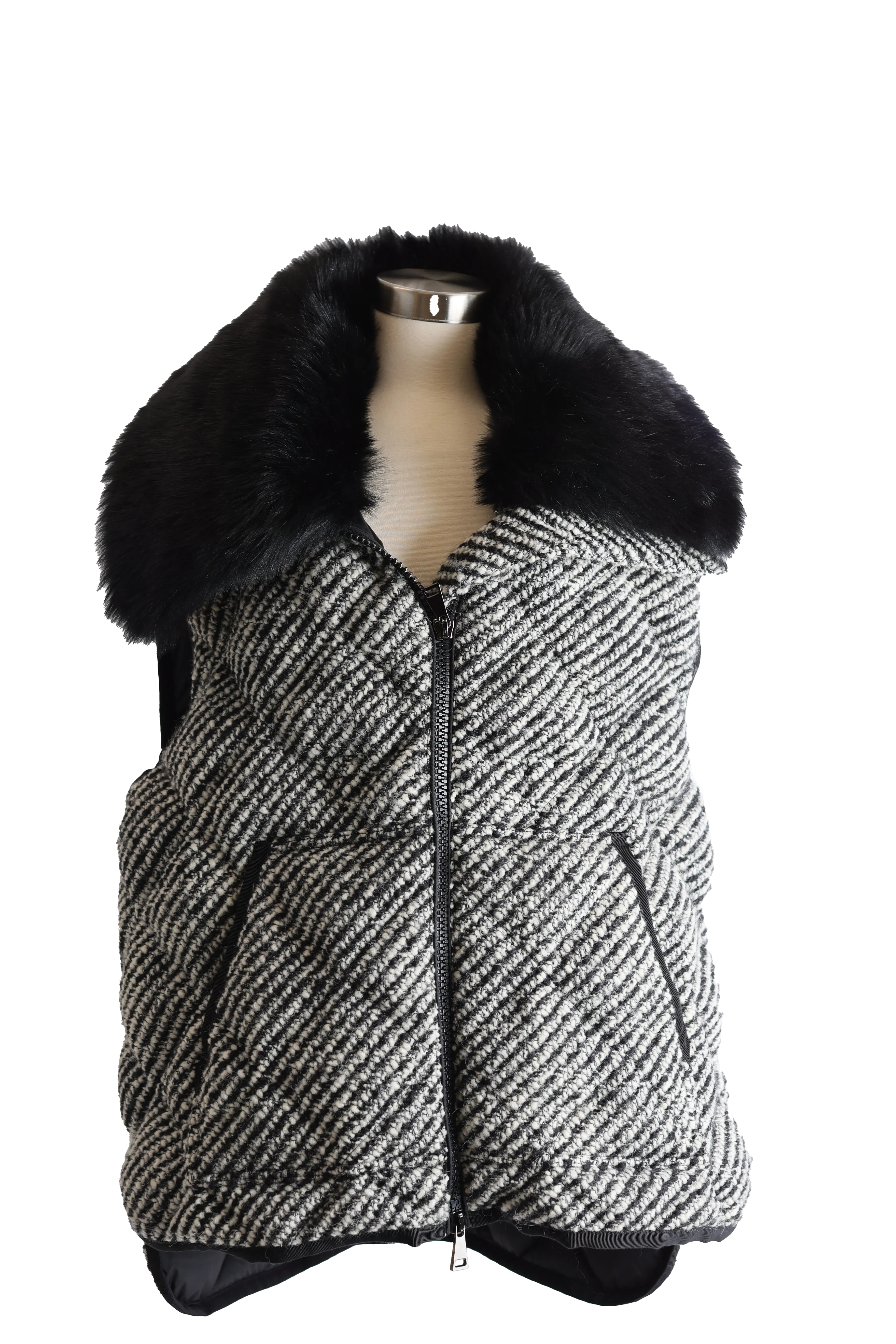 Eleagnus Tweed Wool Down Vest W/ Fur Collar