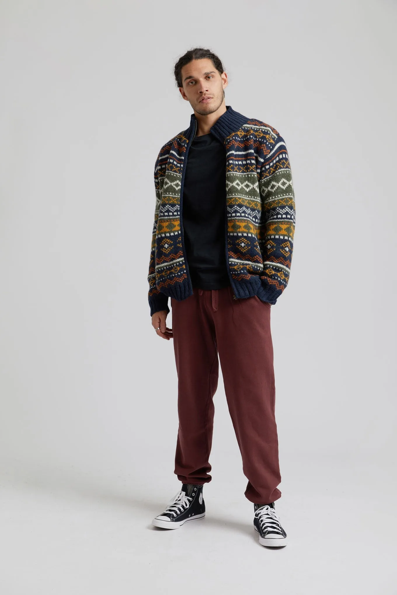 Fair Isle Fleece Lined Wool Jacket Navy