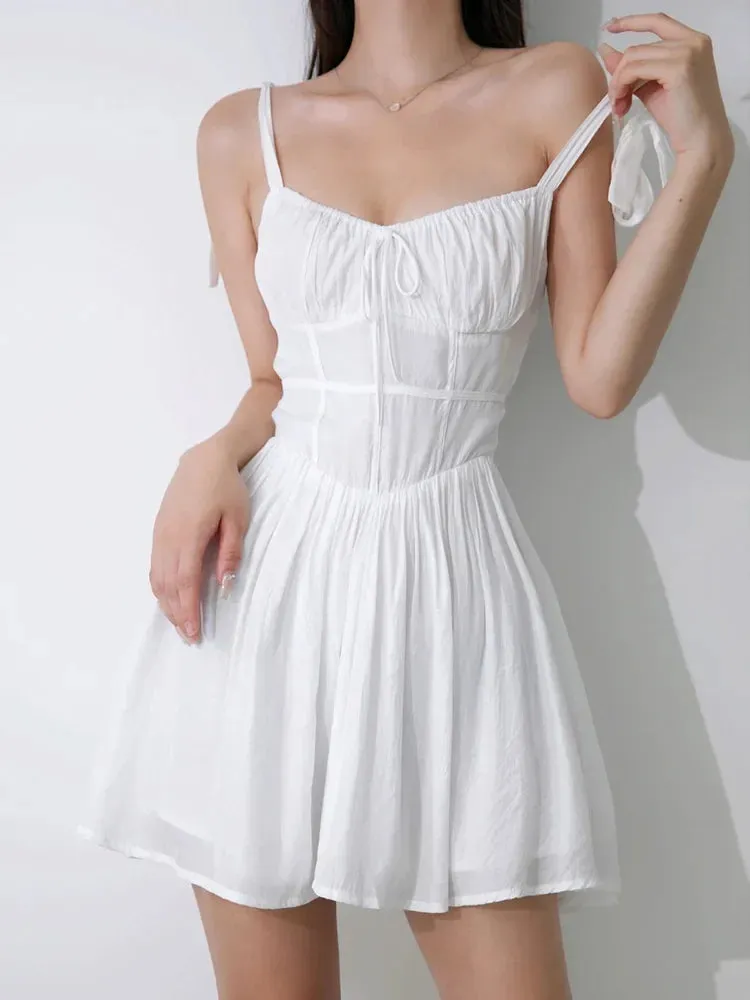 Fashion V Slim Sexy Temperament White Suspender Neck Backless Dress