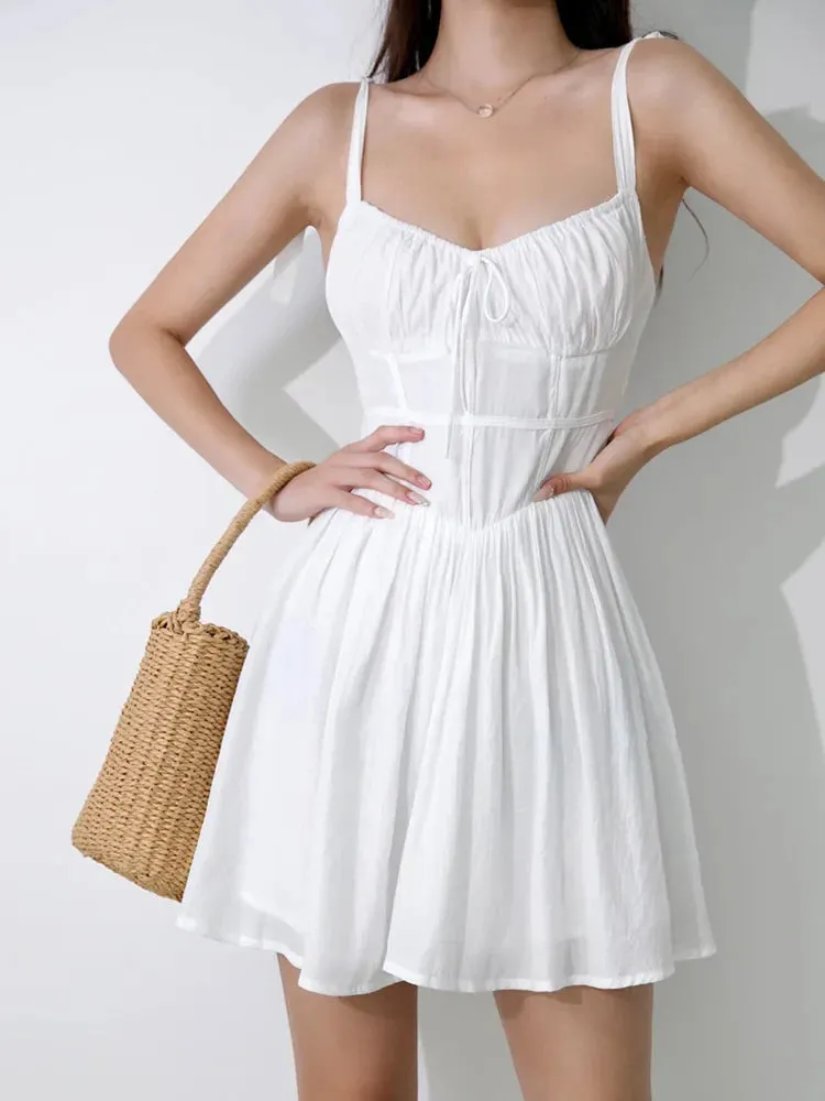 Fashion V Slim Sexy Temperament White Suspender Neck Backless Dress