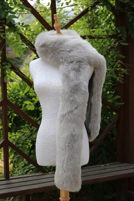 Faux Fox Fur Long  Formal Shoulder Wrap In Many Colors