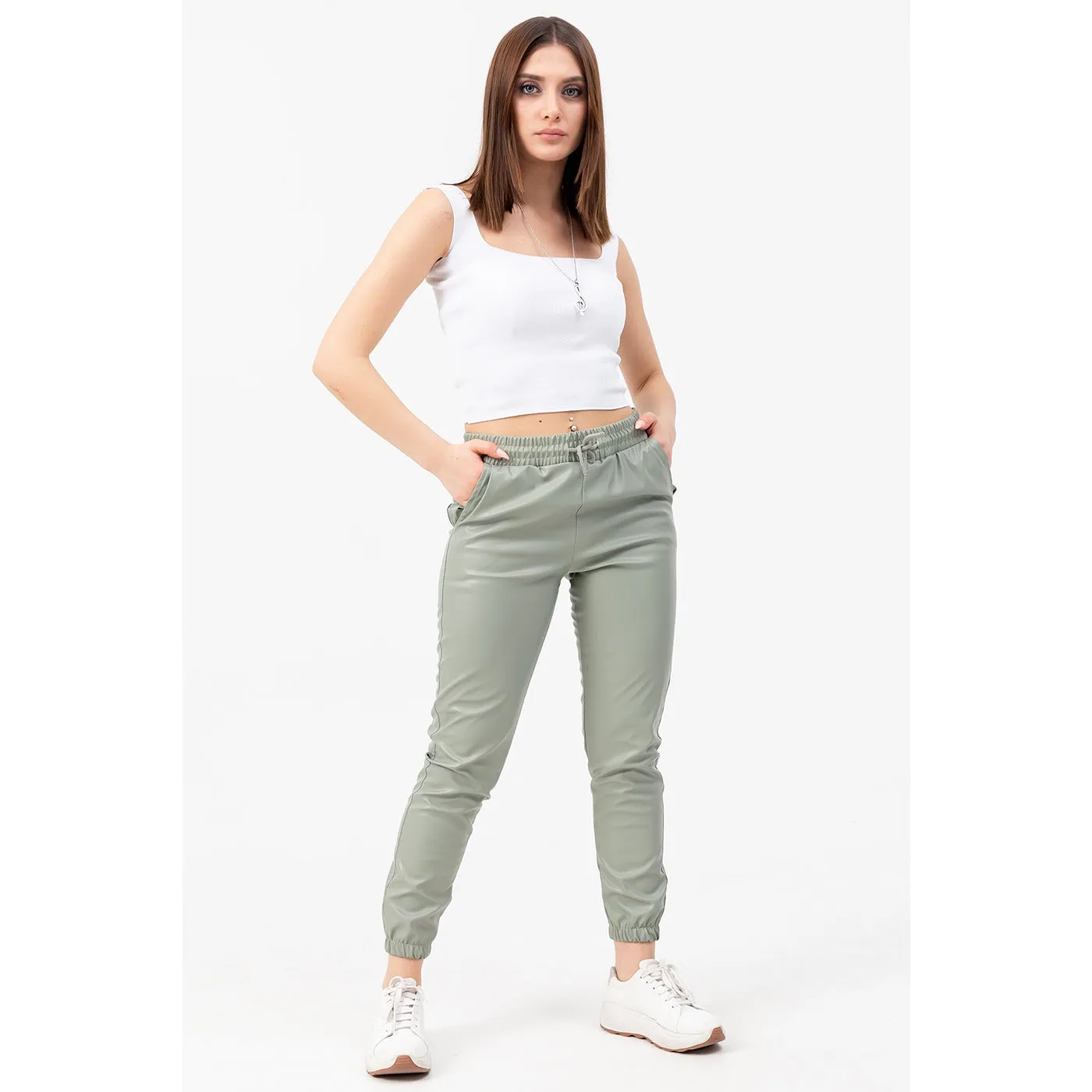 Faux Leather Mint Joggers