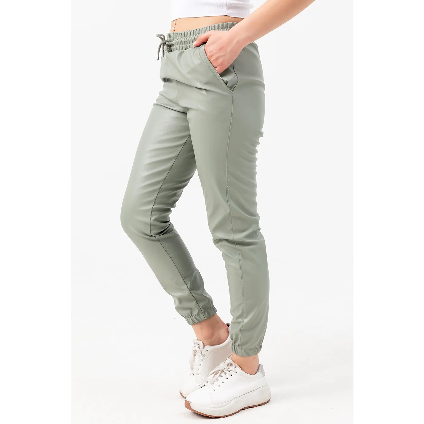 Faux Leather Mint Joggers