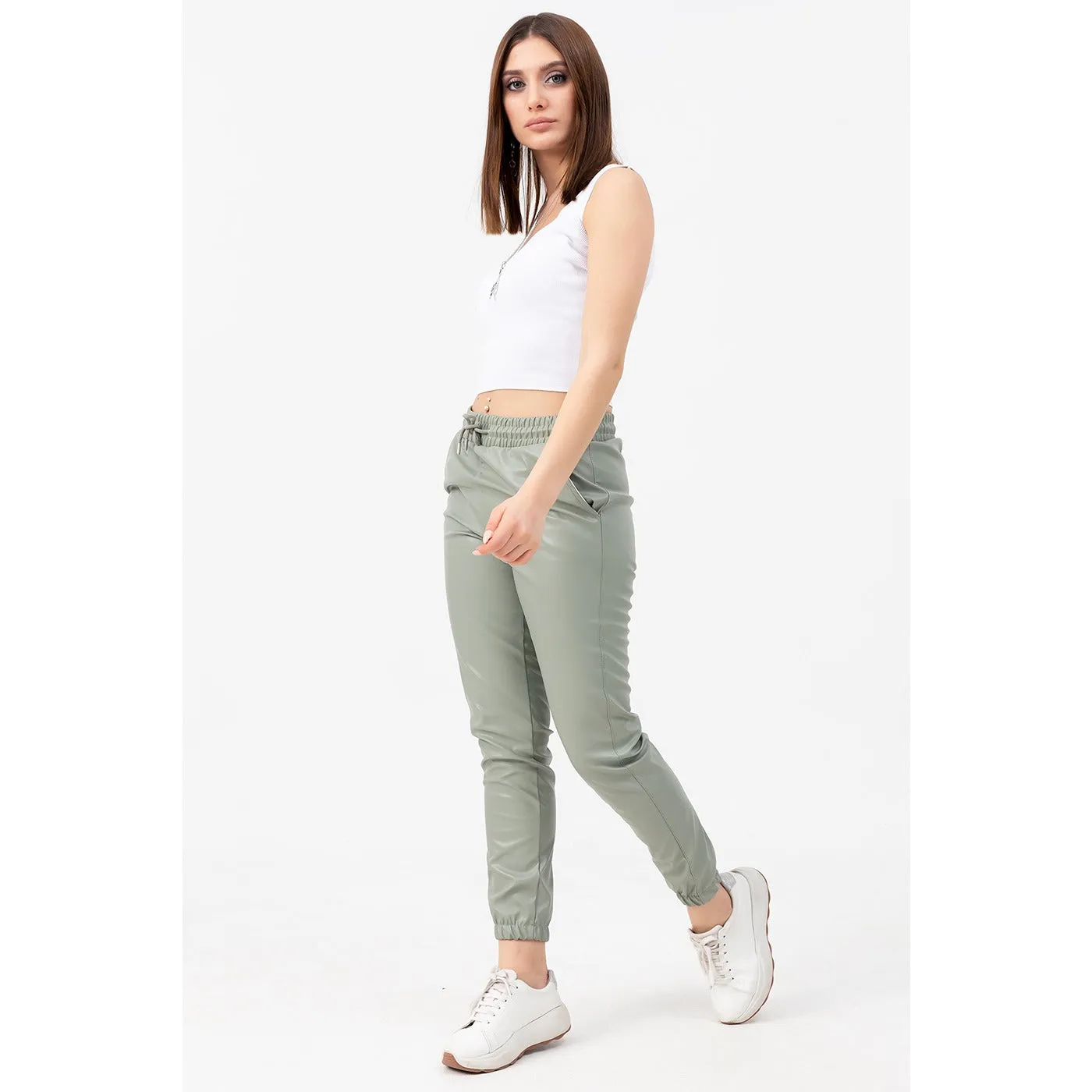 Faux Leather Mint Joggers