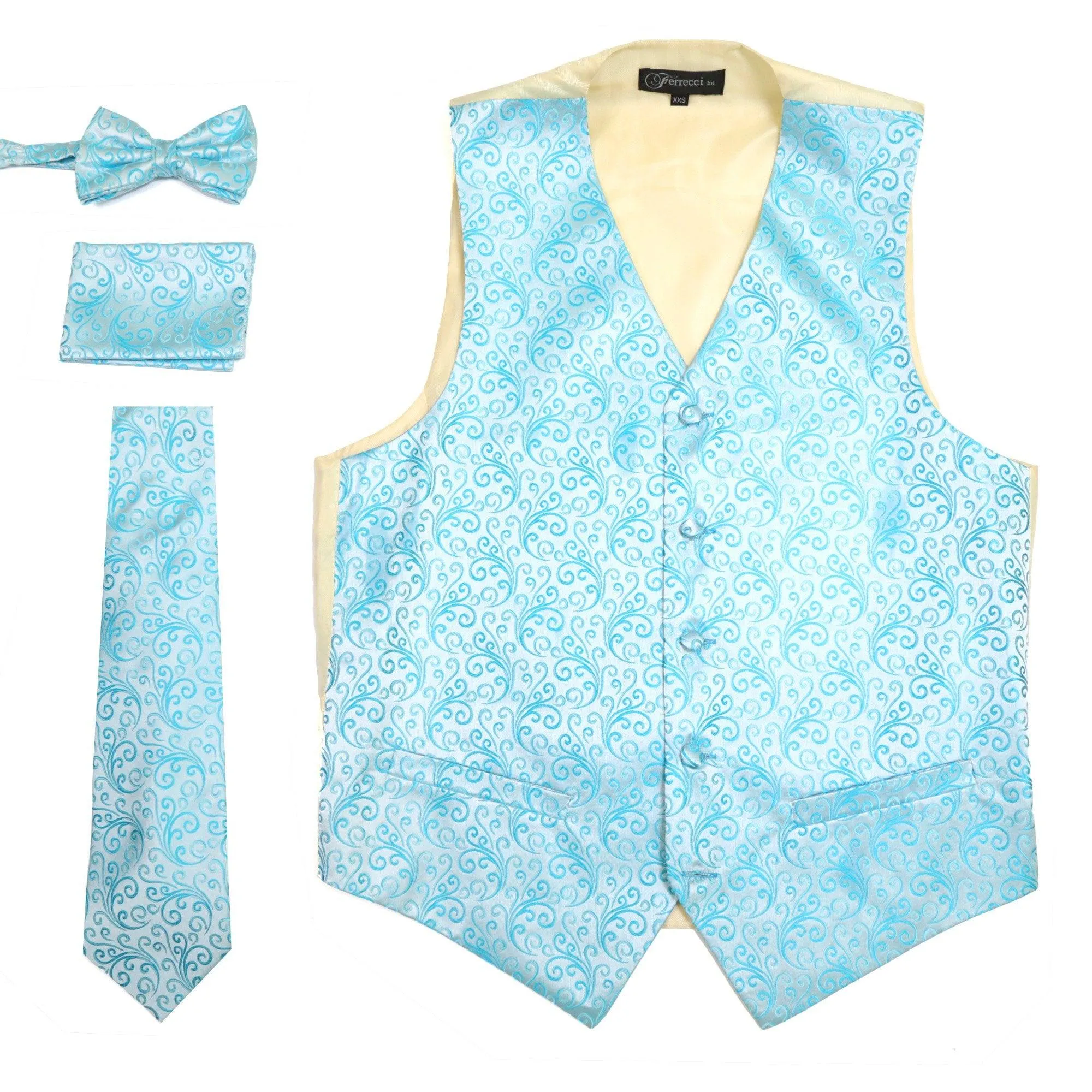 Ferrecci Mens PV50-5 Turquoise Cream Vest Set