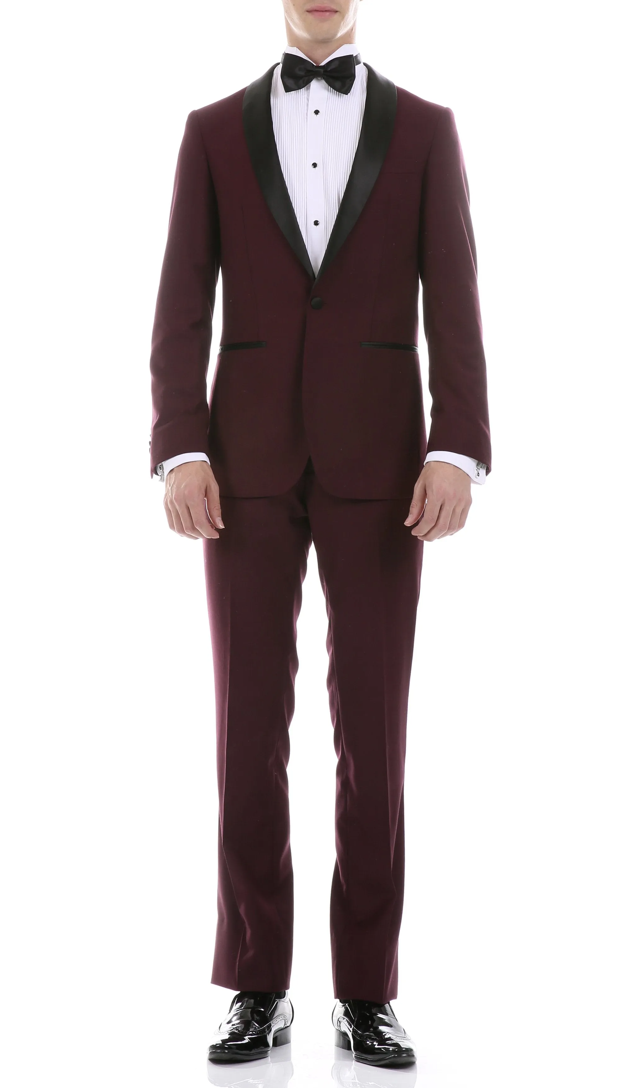 Ferrecci Men's Reno Burgundy Slim Fit Shawl Lapel 2 Piece Tuxedo Suit Set