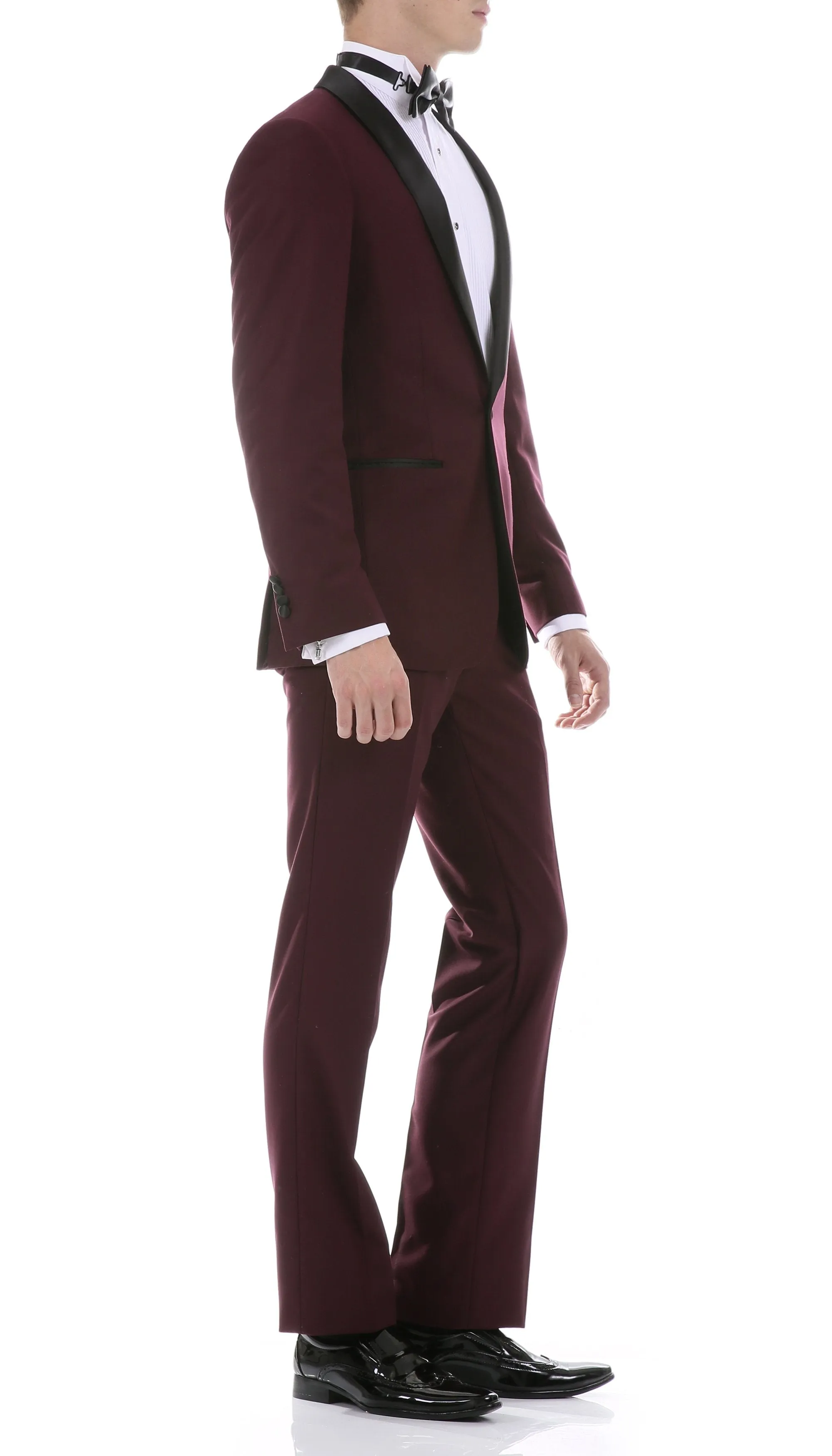 Ferrecci Men's Reno Burgundy Slim Fit Shawl Lapel 2 Piece Tuxedo Suit Set