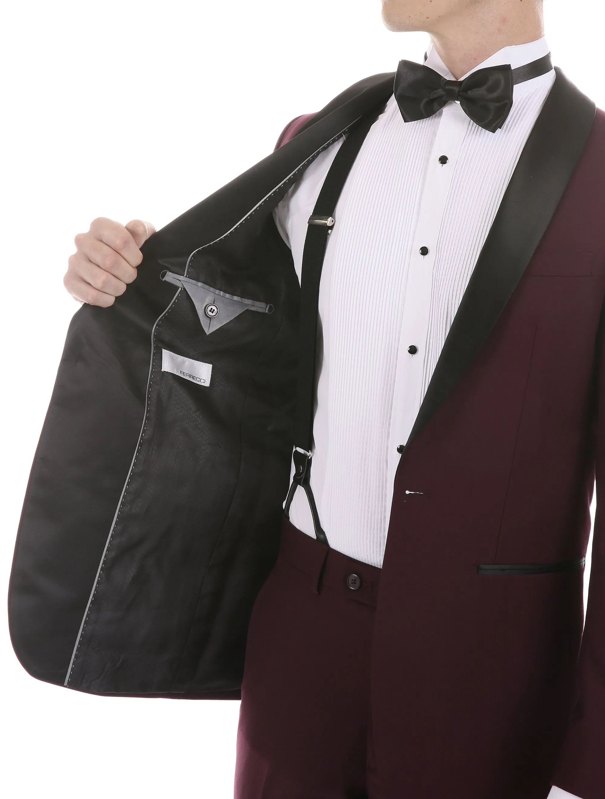 Ferrecci Men's Reno Burgundy Slim Fit Shawl Lapel 2 Piece Tuxedo Suit Set