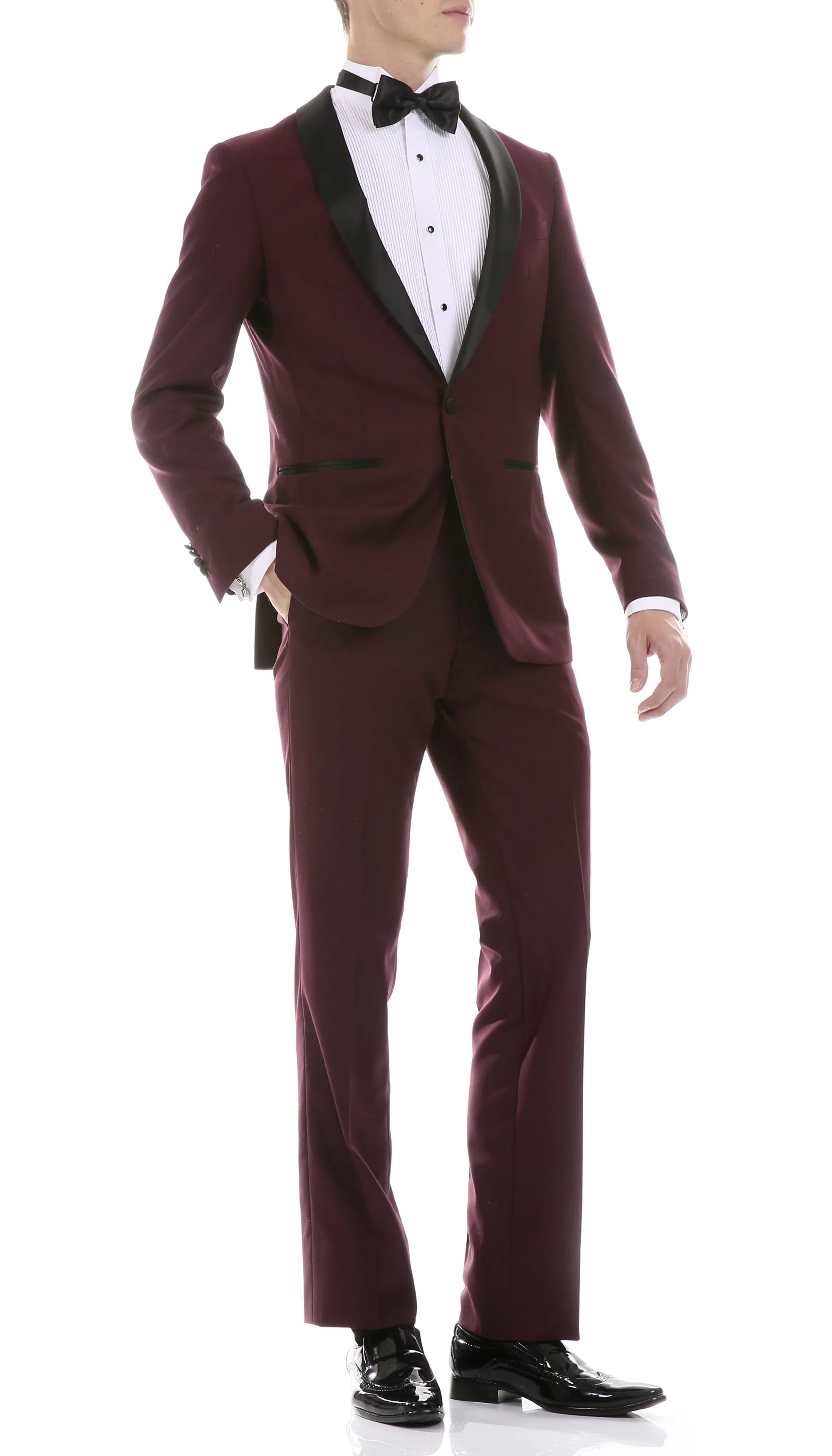 Ferrecci Men's Reno Burgundy Slim Fit Shawl Lapel 2 Piece Tuxedo Suit Set