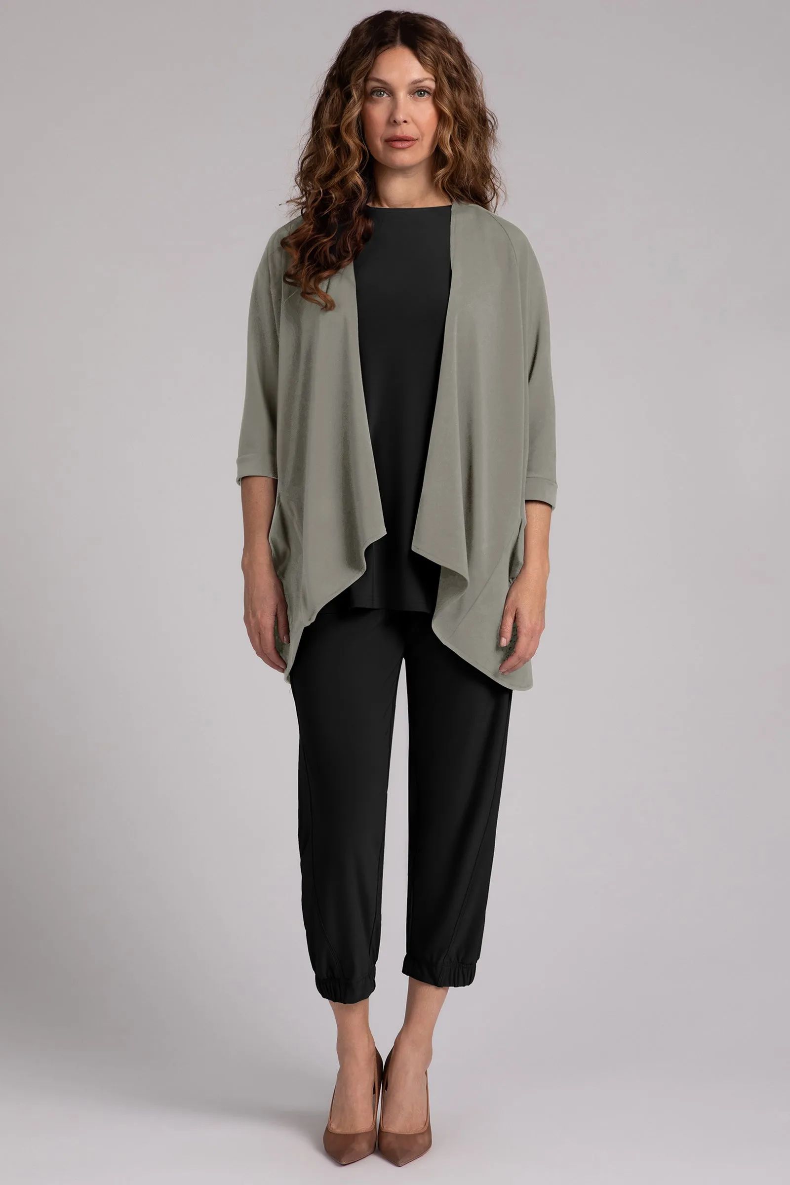 Fleece Back Jersey Matrix Cardigan | Taupe