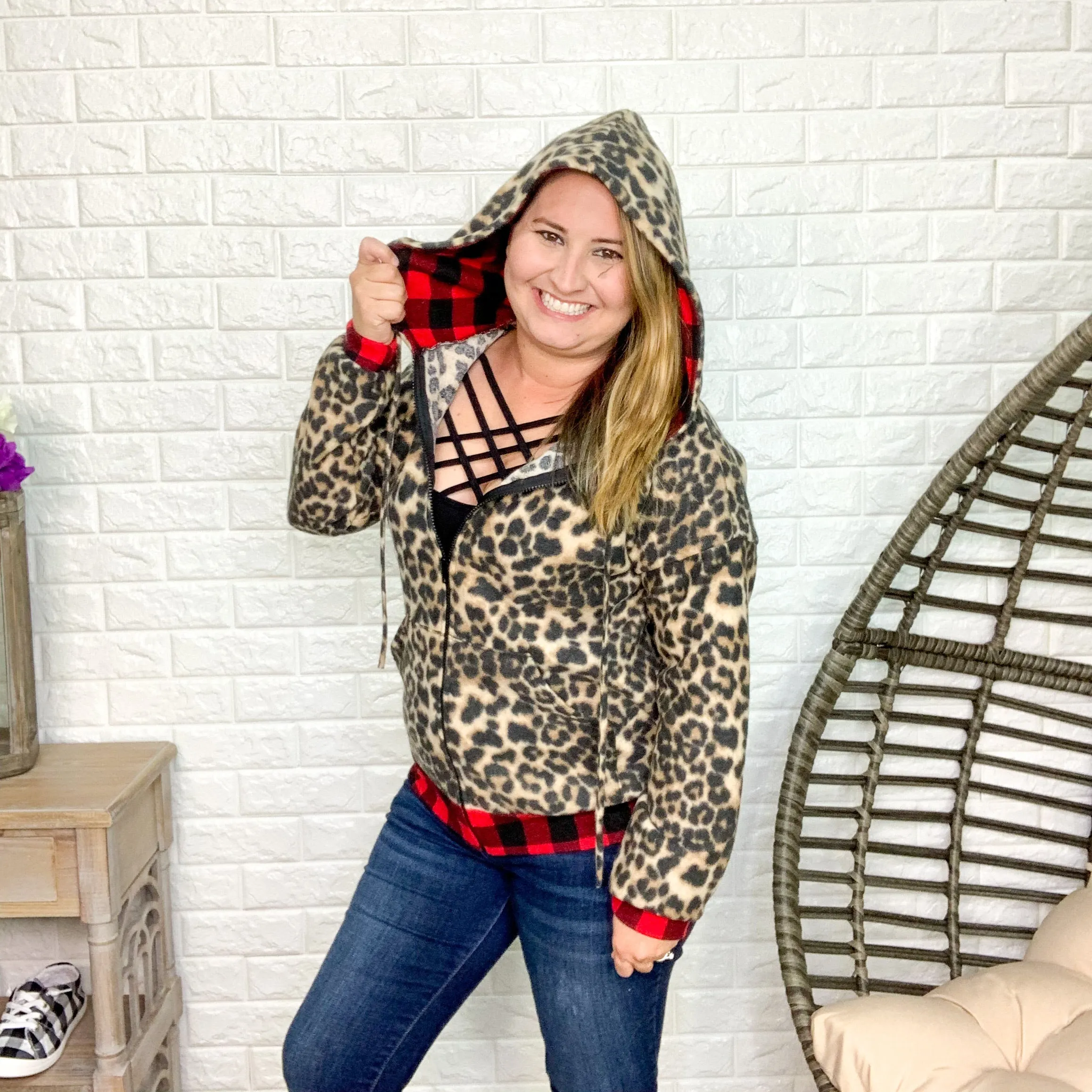 Fleece Feel Animal Print Zip Up