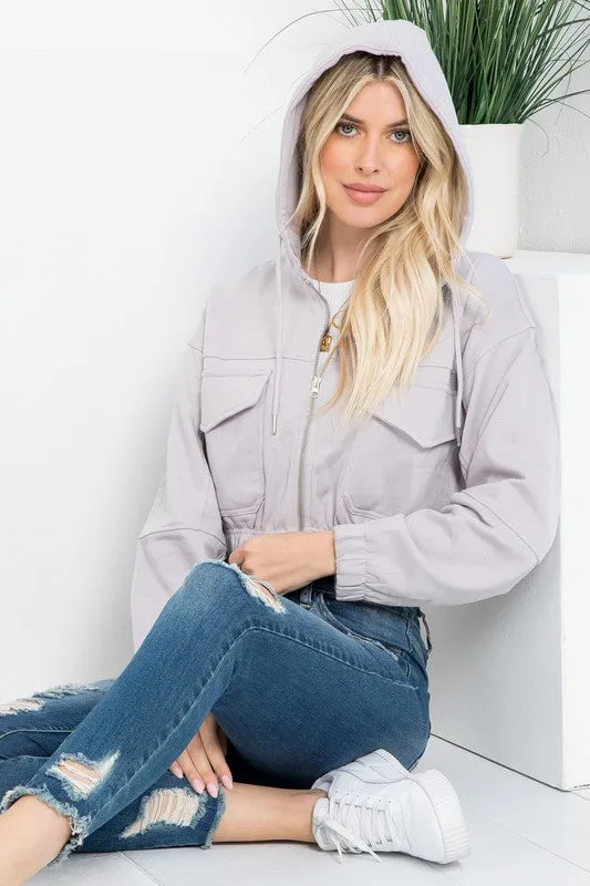 Fleece Zip Up Hoodie Crop Jacket