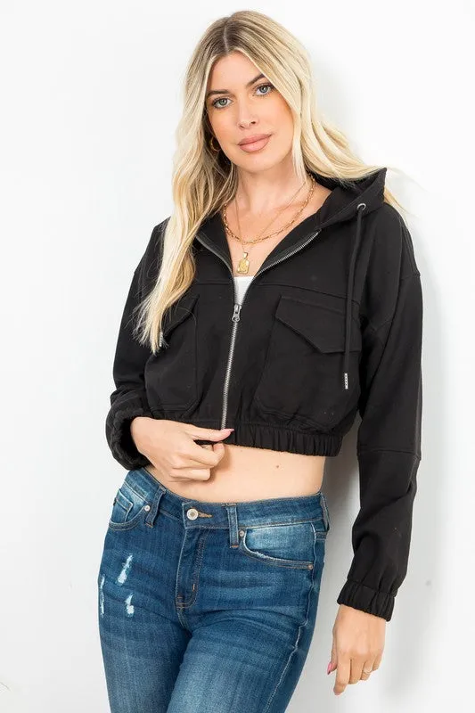 Fleece Zip Up Hoodie Crop Jacket