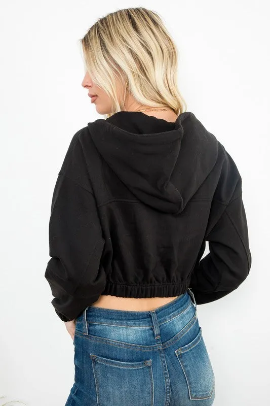 Fleece Zip Up Hoodie Crop Jacket