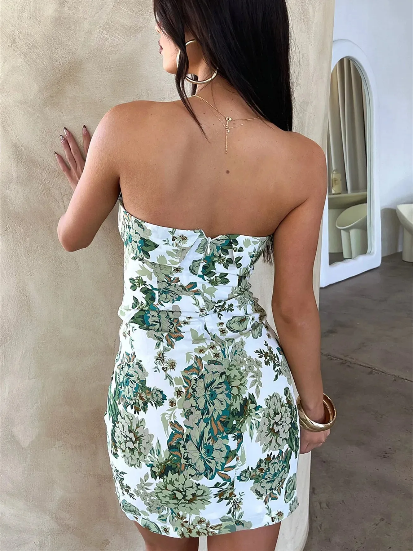 Floral Print Off Shoulder Bodycon Mini Dress with Slit Hem