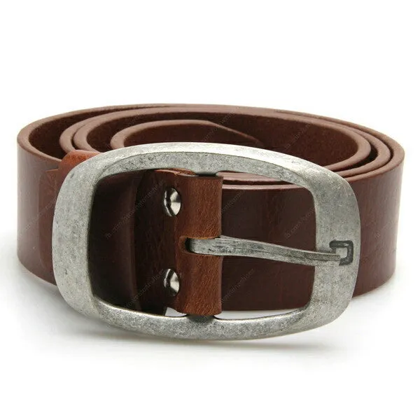 Full Grain Genuine Leather Belt City Oxford Curve Tin Buckle - Brown