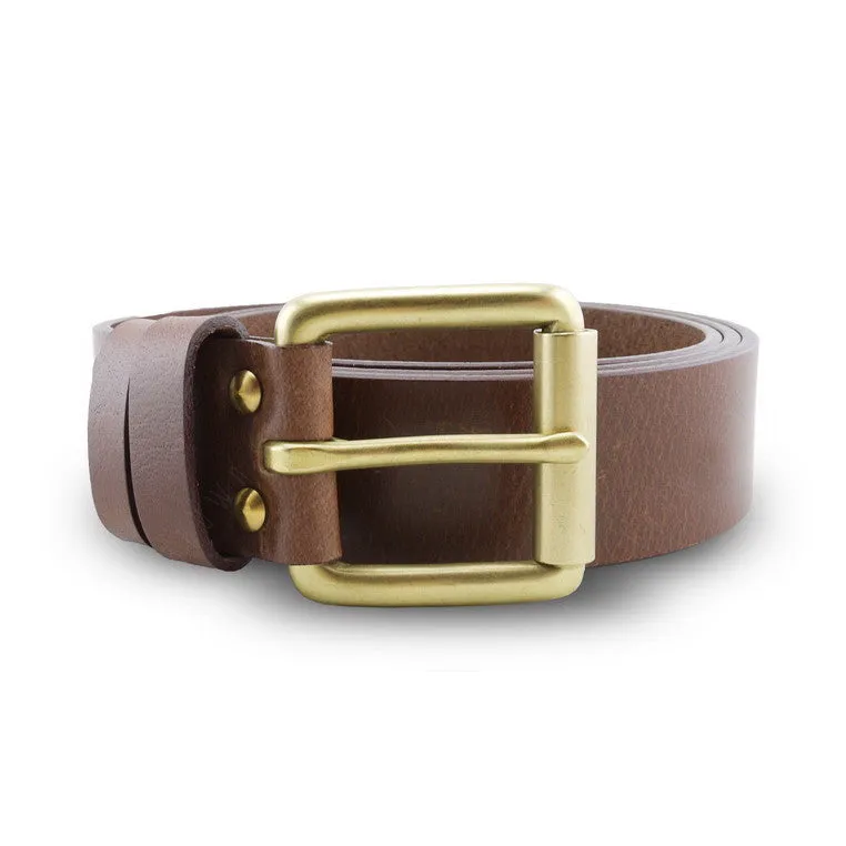 Full Grain Genuine Leather Belt - Milano Tan Belt Solid Brass Roller Buckle