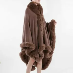 Fur Trim Shawl/Coverup-Chocolate