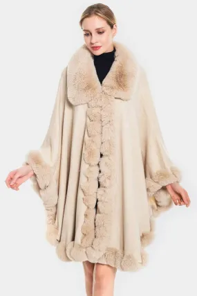 Fur Trim Shawl/Coverup-Crema