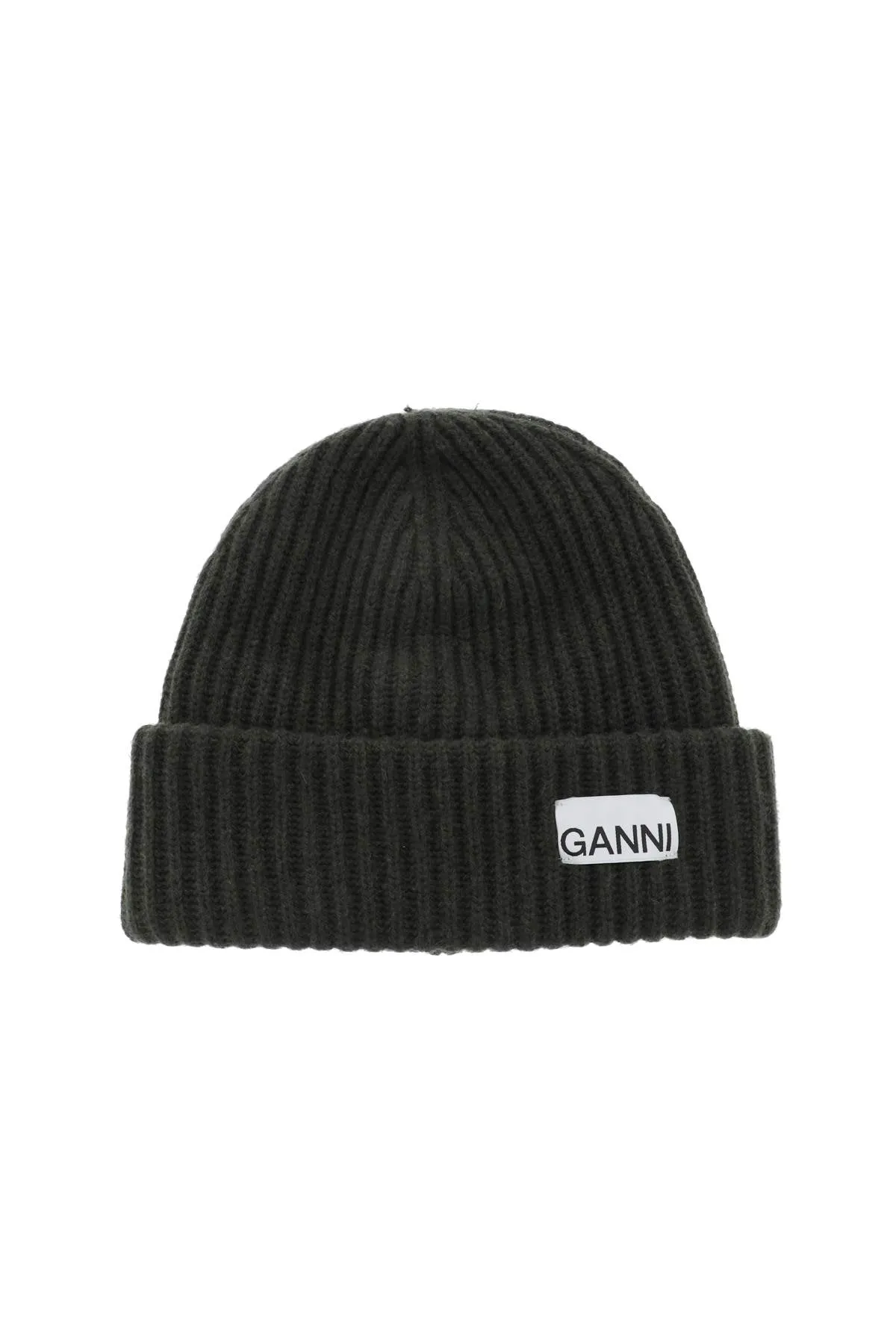 Ganni beanie hat with logo patch