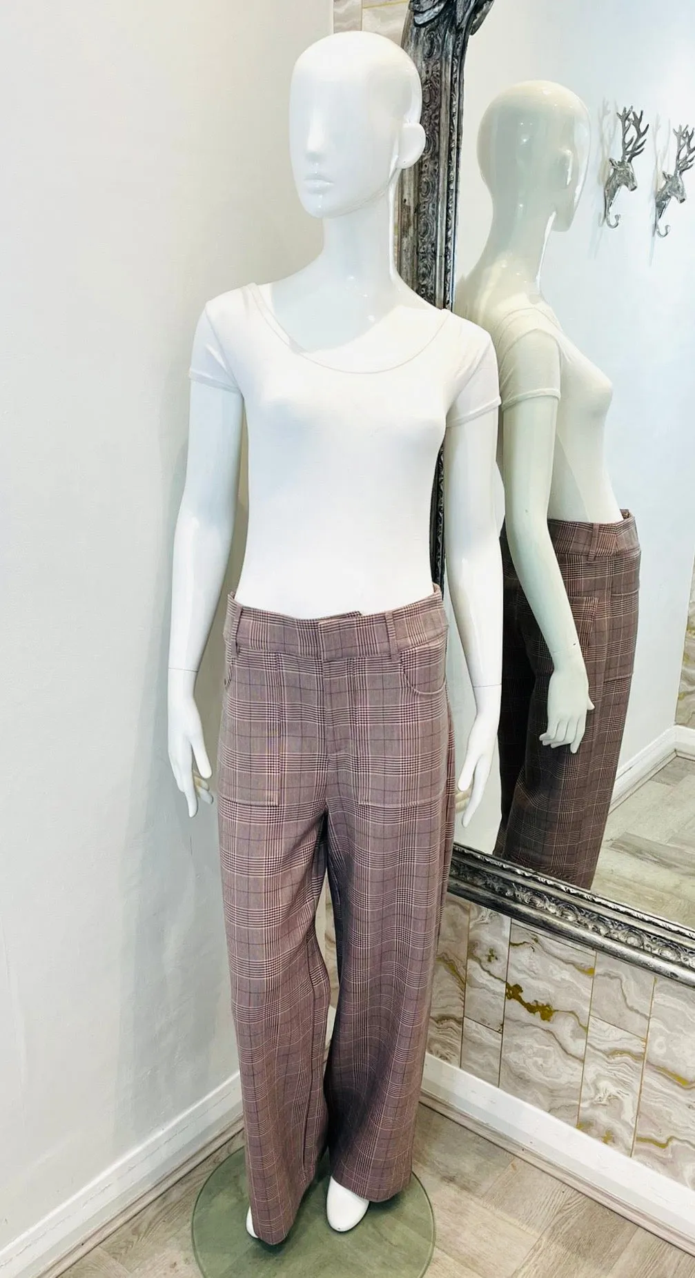 Ganni Checked Cady Trousers. Size 36FR