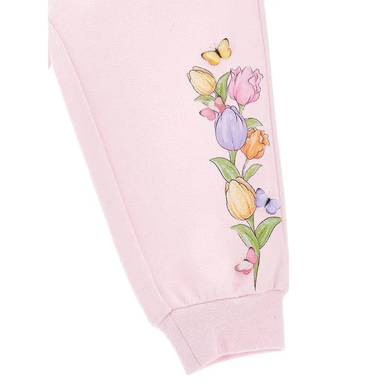 Girls Pink Flower Joggers