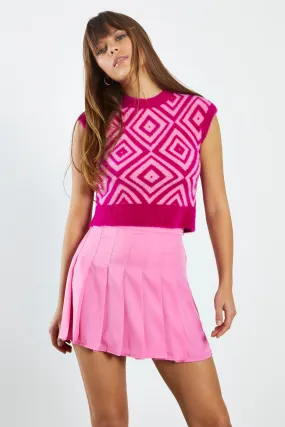 Glamorous Pink Diamond Geo Knit Crew Neck Vest Top