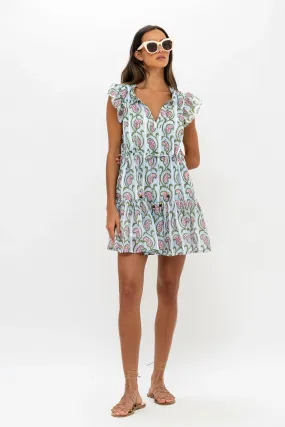 Goa Green Cinched Flirty Short Sleeve Mini Dress