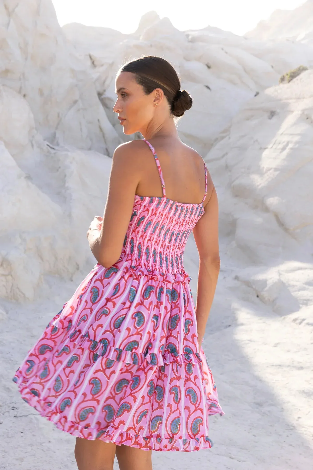 Goa Pink Smocked Back Mini Dress