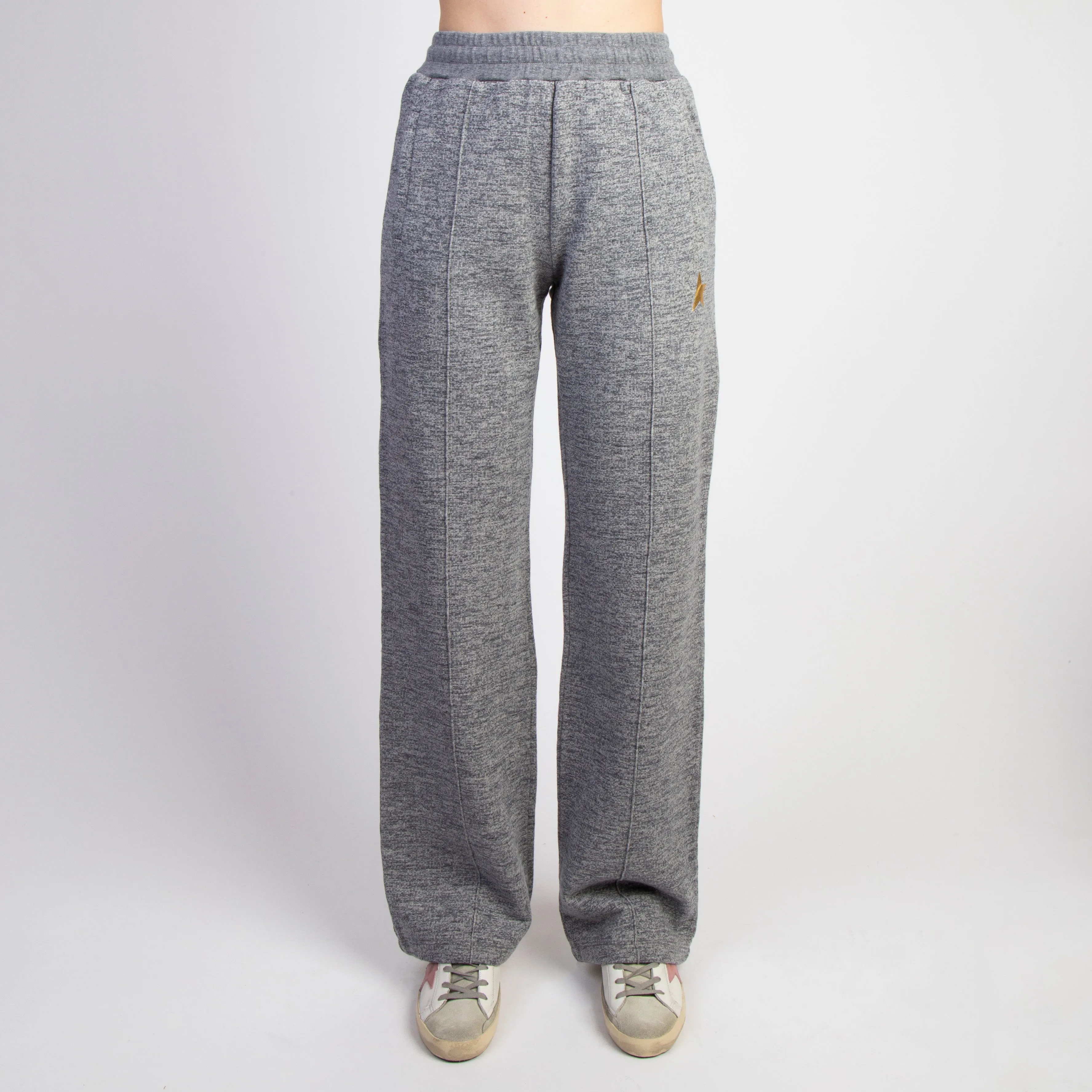 GOLDEN GOOSE TROUSERS - JOGGINGS DOROTEA WIDE LEG - MEDIUM GREY MELANGE/GOLD