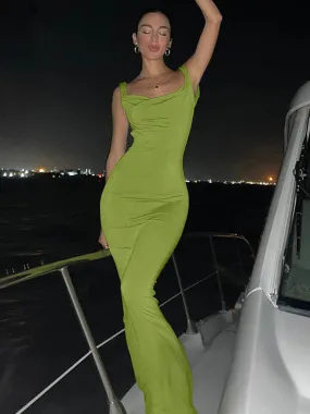 Green Straps Backless Bodycon Maxi Dress