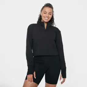 Hailey Cropped Half Zip - Black