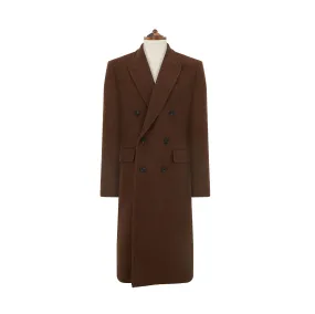 Halesworth Brown Textured Herringbone Wool Double Breasted Coat