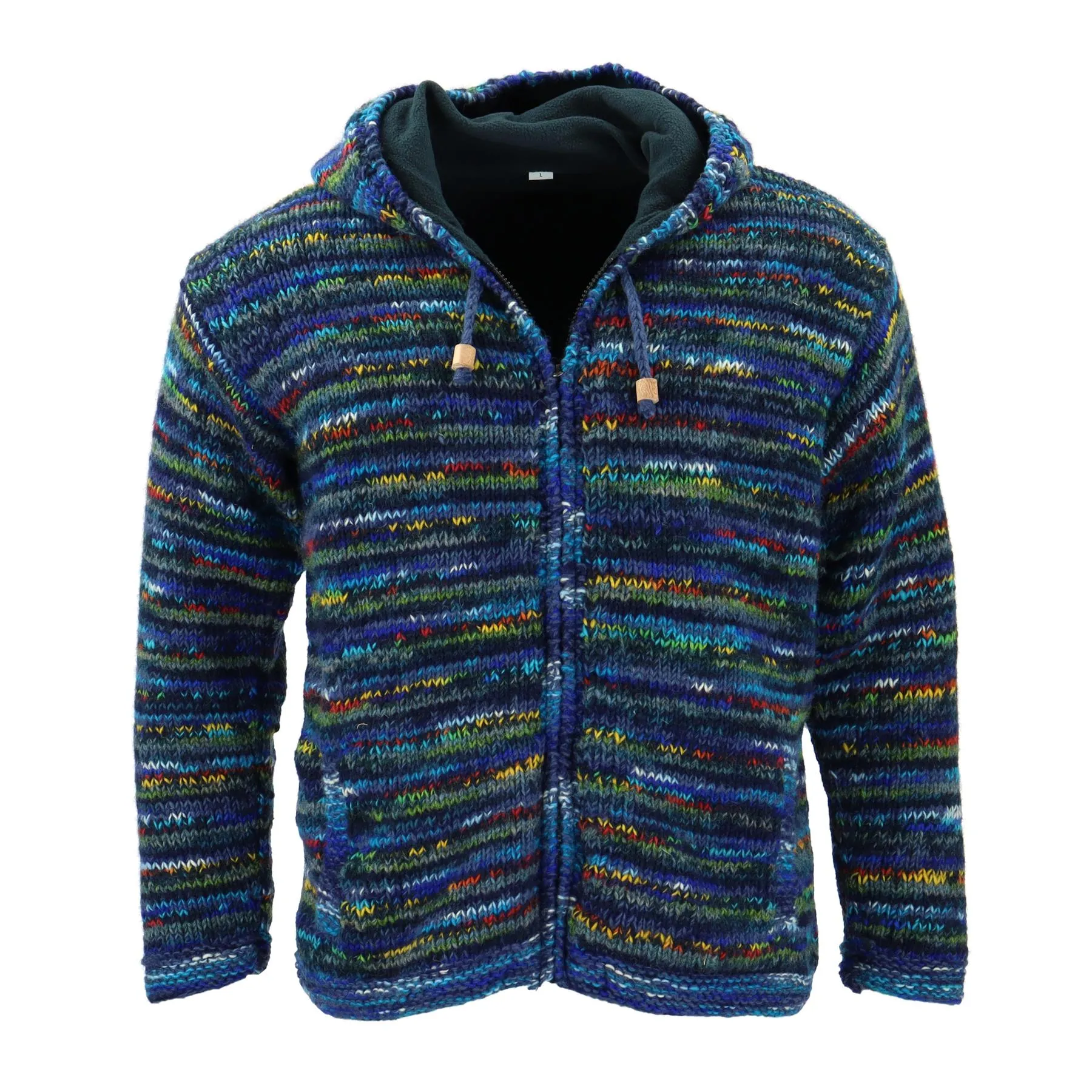 Hand Knitted Wool Hooded Jacket Cardigan - SD Dark Blue Mix