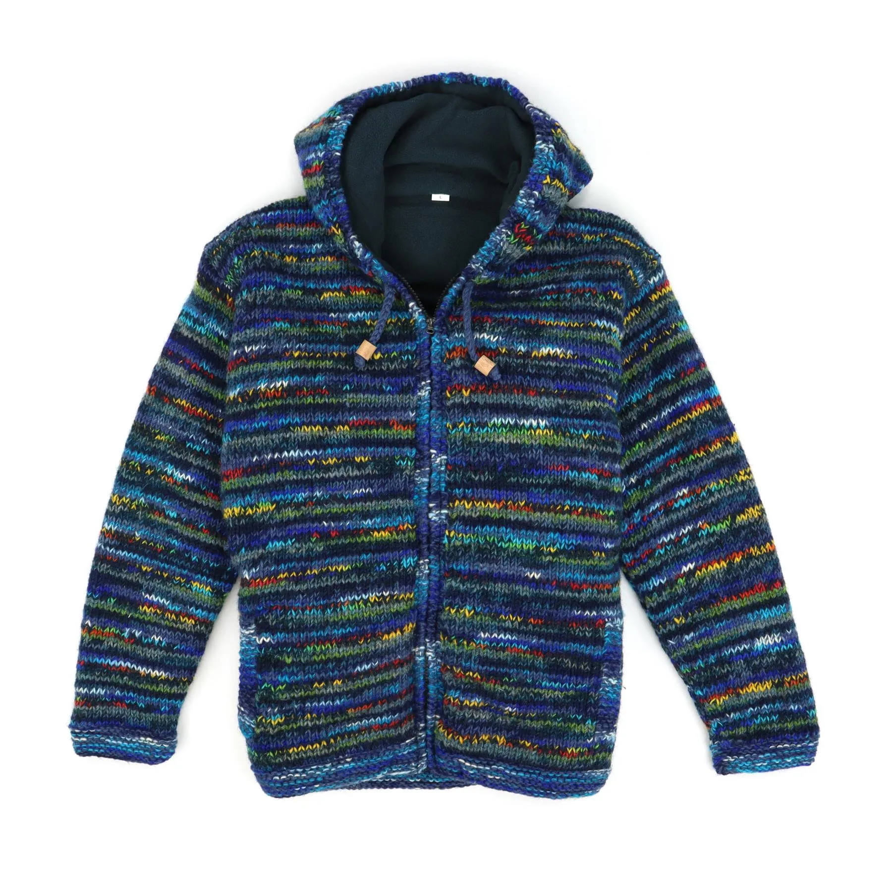 Hand Knitted Wool Hooded Jacket Cardigan - SD Dark Blue Mix