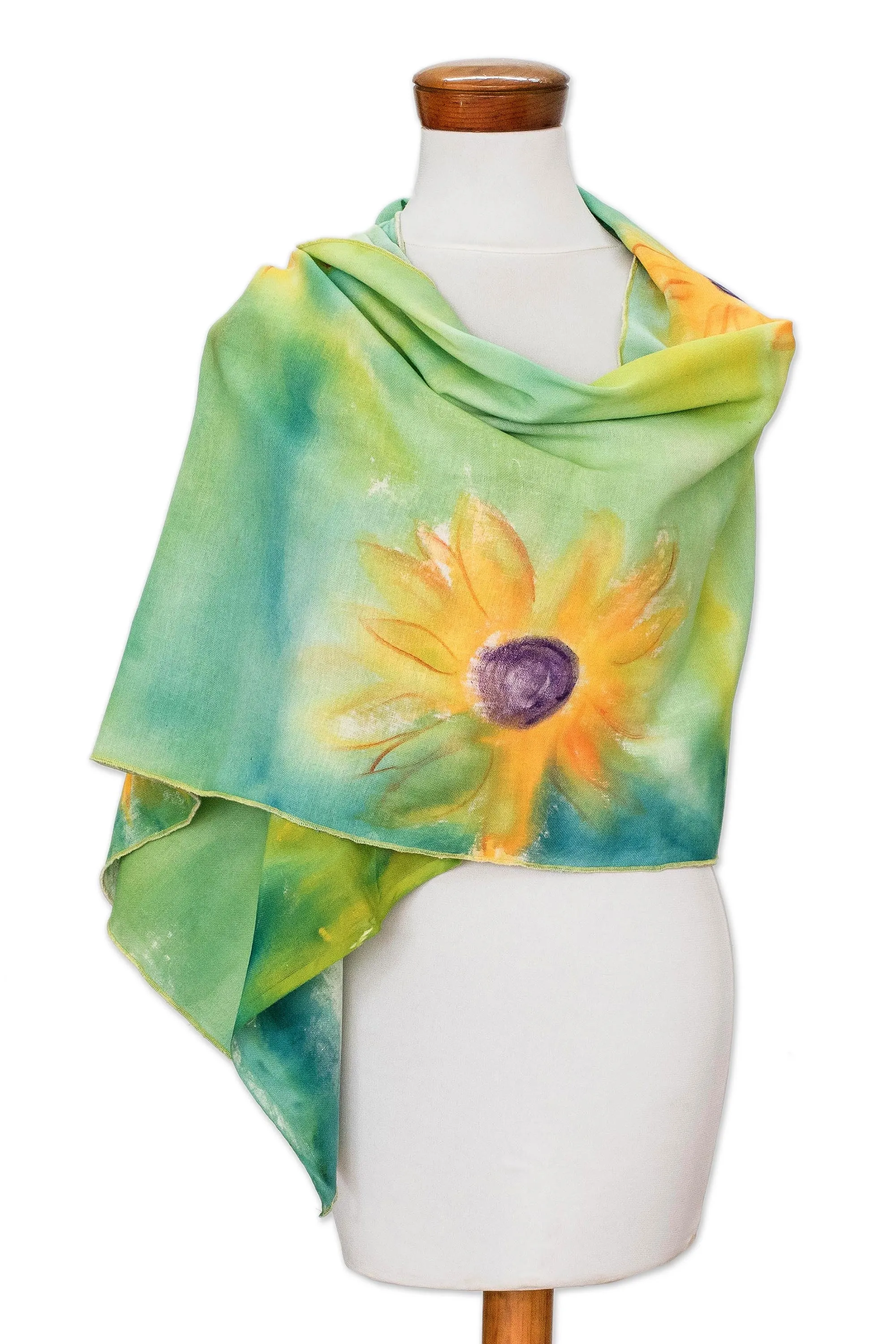 Hand-painted Floral Cotton Shawl from Costa Rica - Midsummer Sun | NOVICA