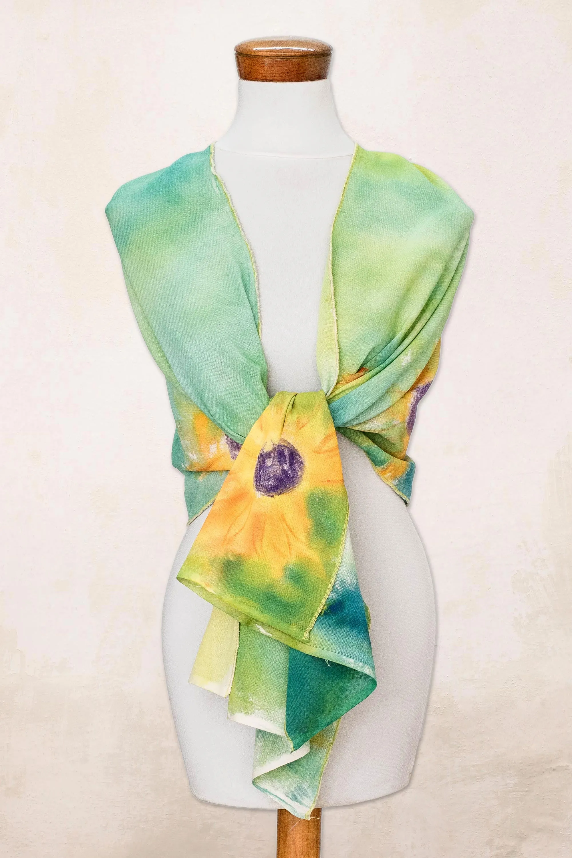 Hand-painted Floral Cotton Shawl from Costa Rica - Midsummer Sun | NOVICA