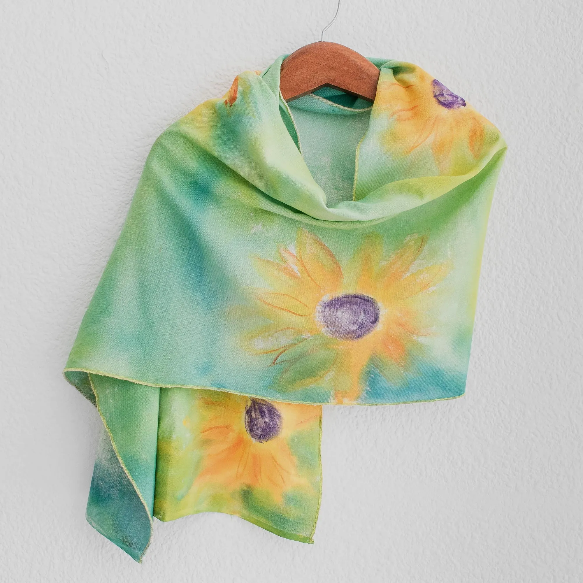 Hand-painted Floral Cotton Shawl from Costa Rica - Midsummer Sun | NOVICA