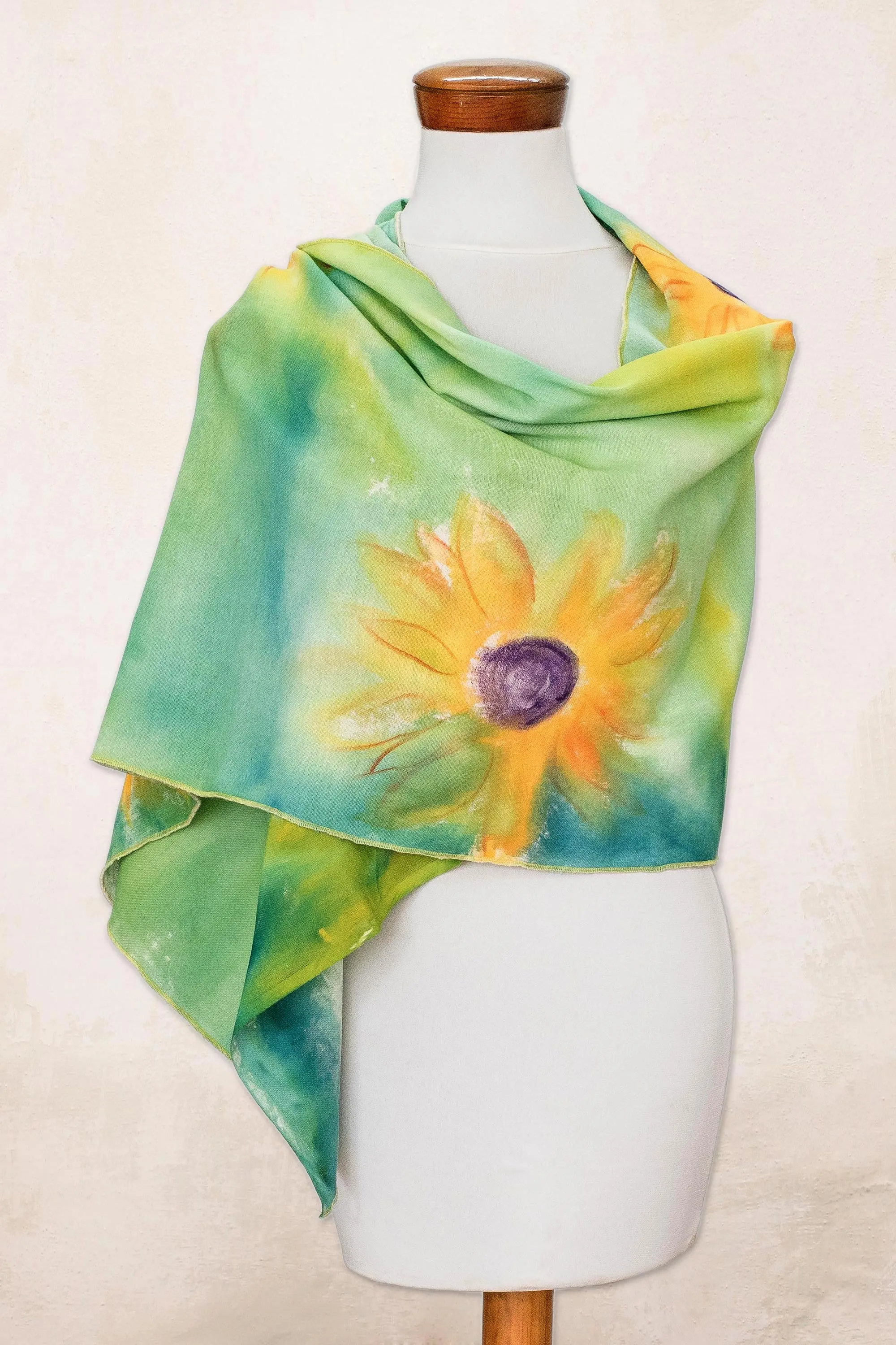 Hand-painted Floral Cotton Shawl from Costa Rica - Midsummer Sun | NOVICA